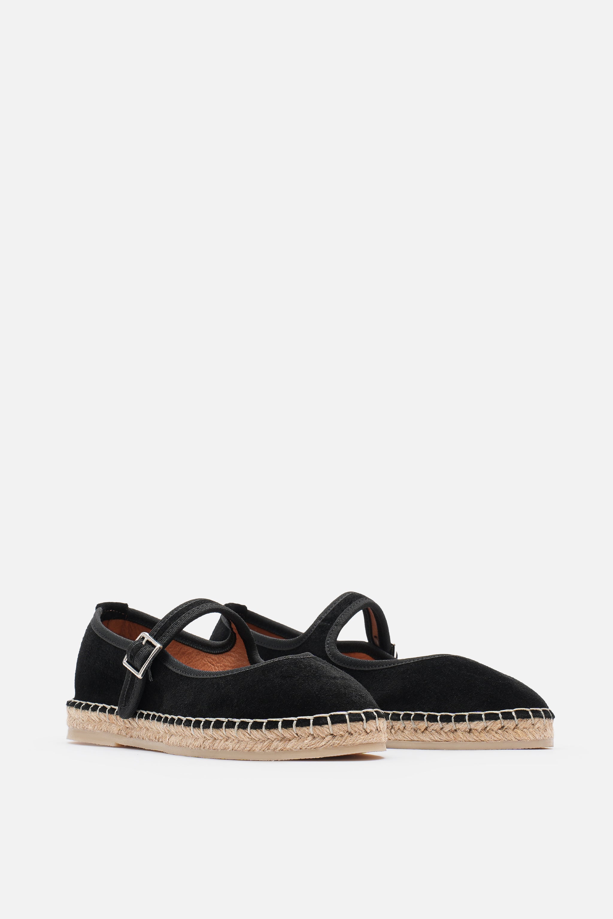 Nobrand Flabelus Mary Jane Hakiki Deri Süet Siyah Espadril