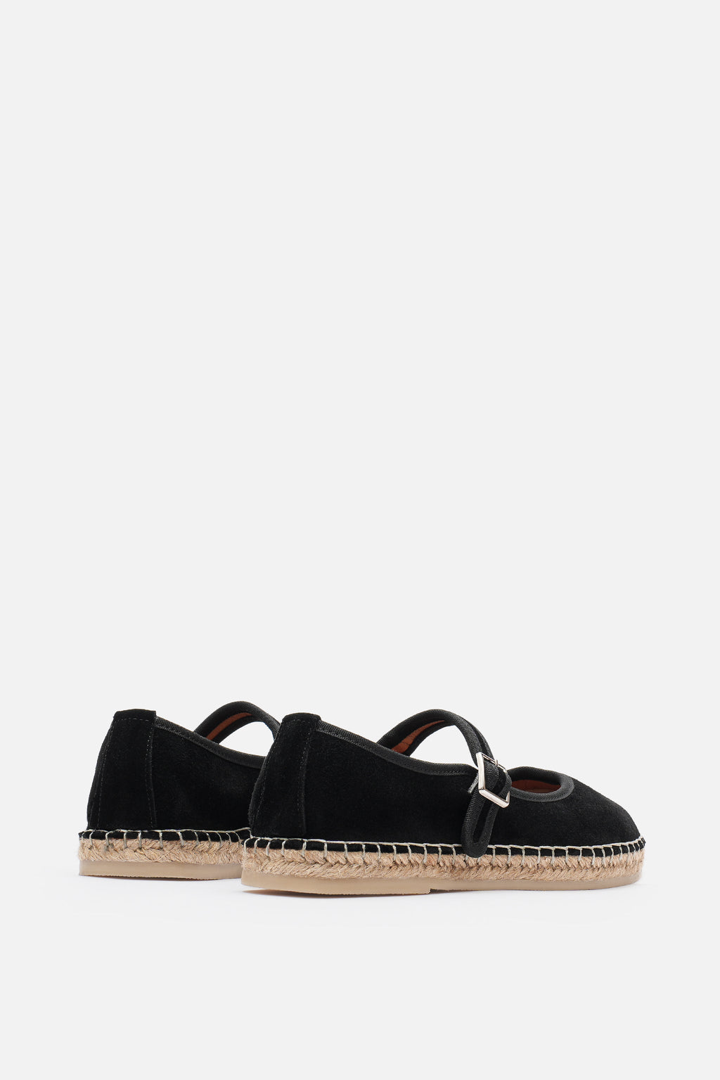 Nobrand Flabelus Mary Jane Hakiki Deri Süet Siyah Espadril