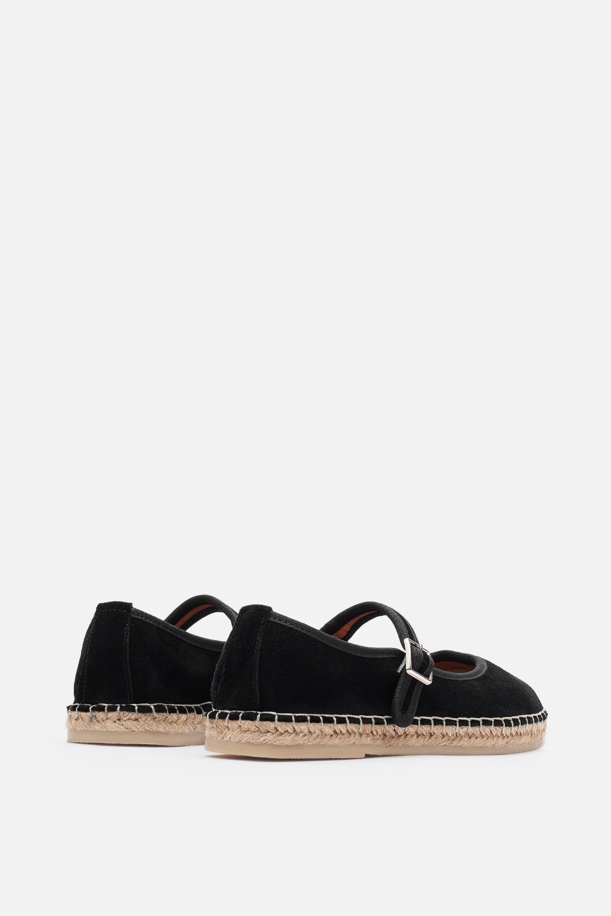 Nobrand Flabelus Mary Jane Hakiki Deri Süet Siyah Espadril