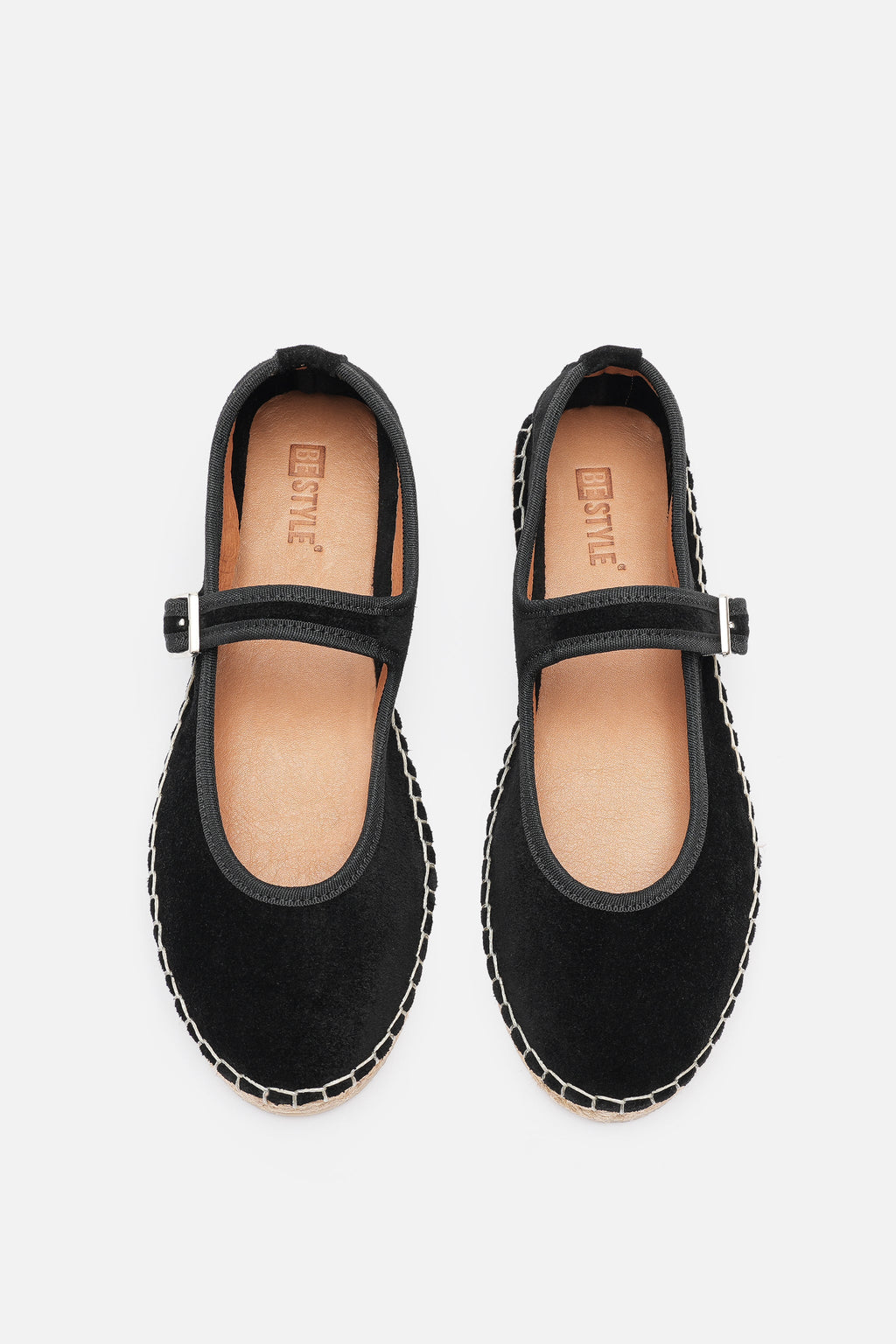 Nobrand Flabelus Mary Jane Hakiki Deri Süet Siyah Espadril