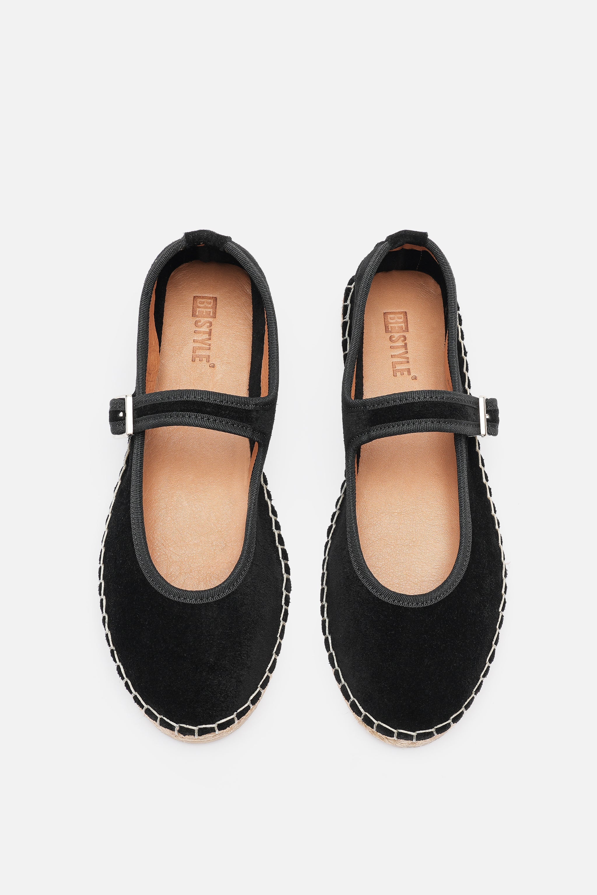 Nobrand Flabelus Mary Jane Hakiki Deri Süet Siyah Espadril