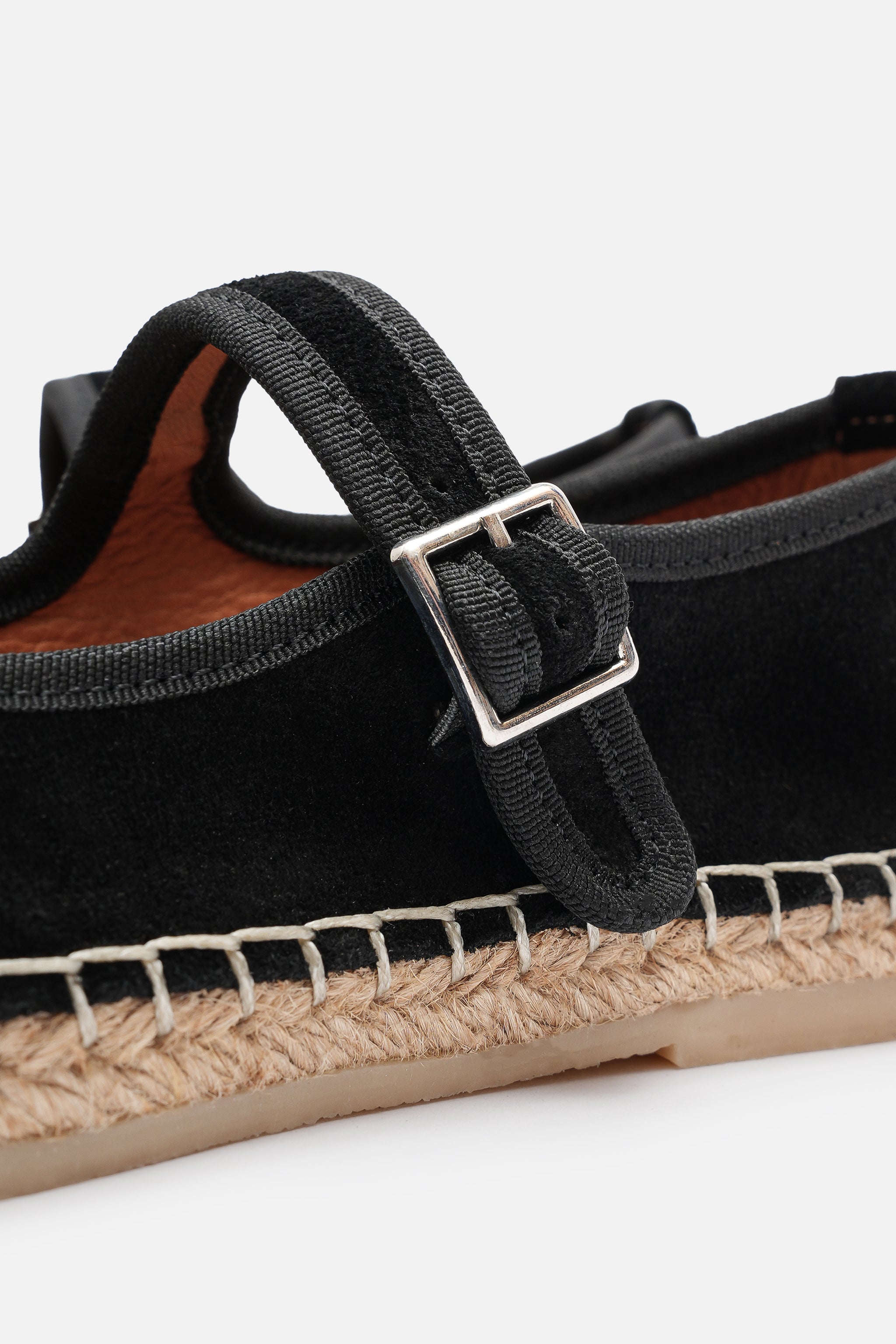 Nobrand Flabelus Mary Jane Hakiki Deri Süet Siyah Espadril