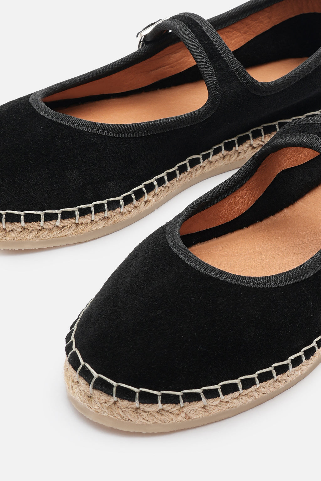 Nobrand Flabelus Mary Jane Hakiki Deri Süet Siyah Espadril