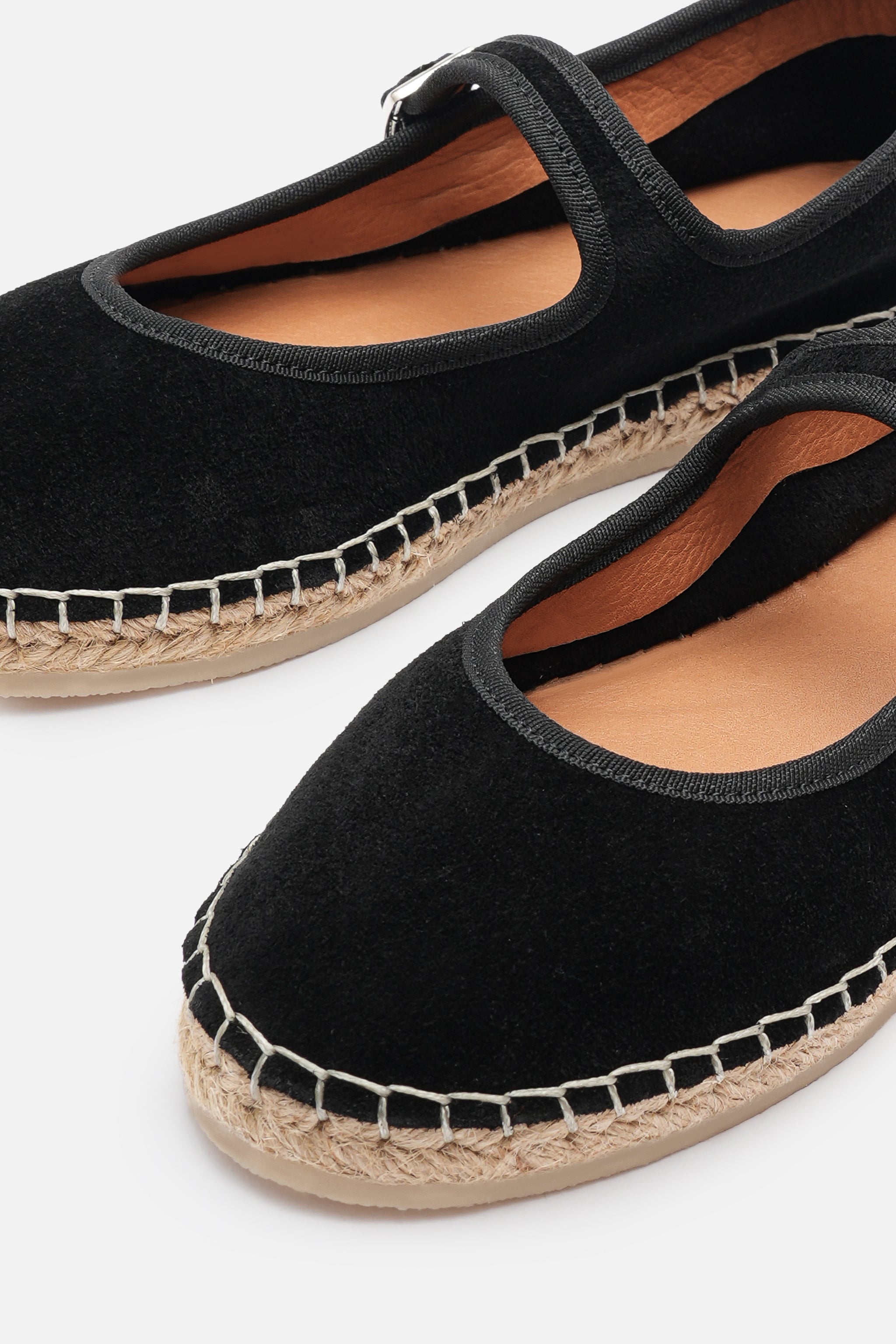 Nobrand Flabelus Mary Jane Hakiki Deri Süet Siyah Espadril