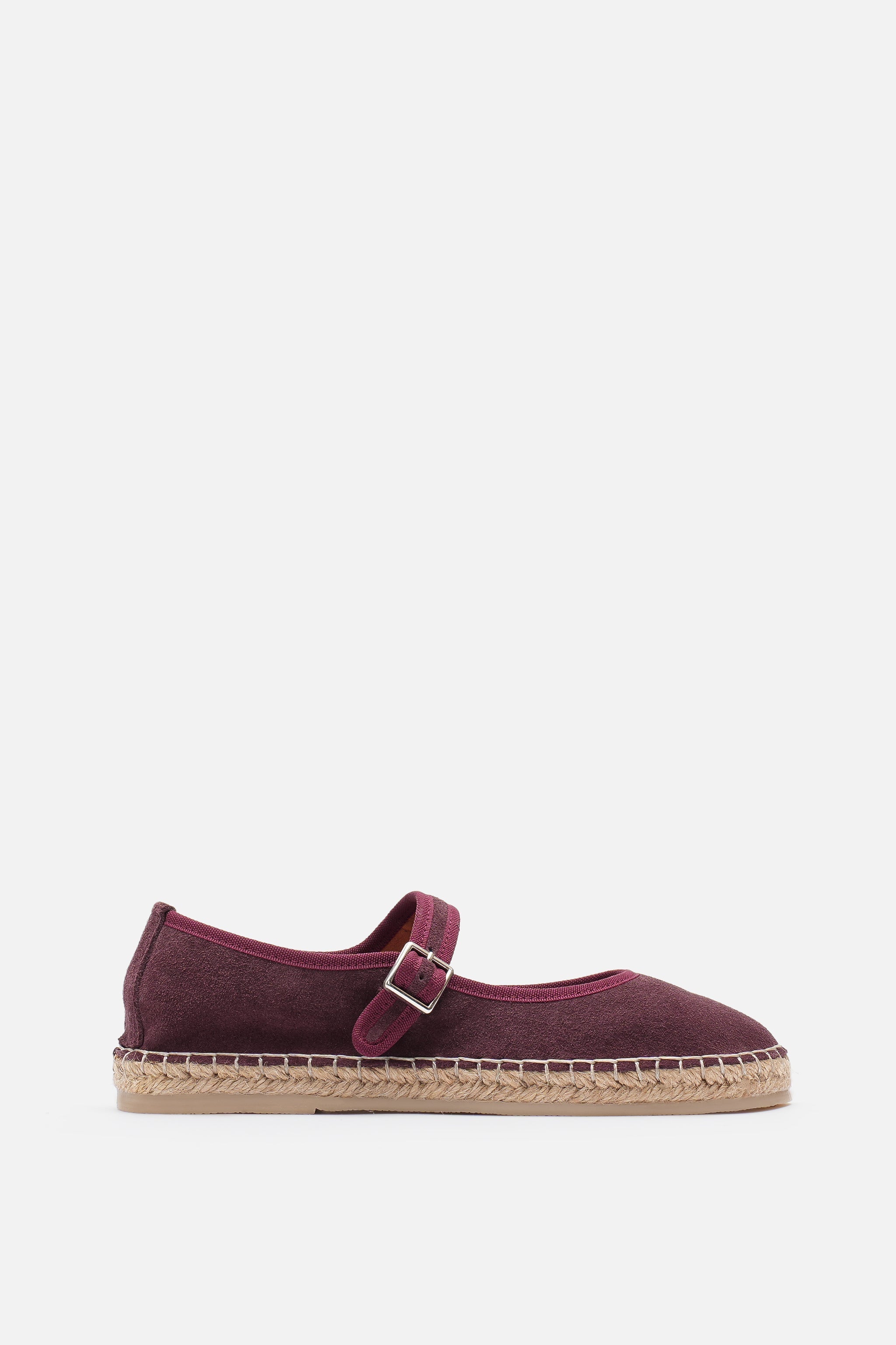 Nobrand Flabelus Mary Jane Hakiki Deri Bordo Süet Espadril