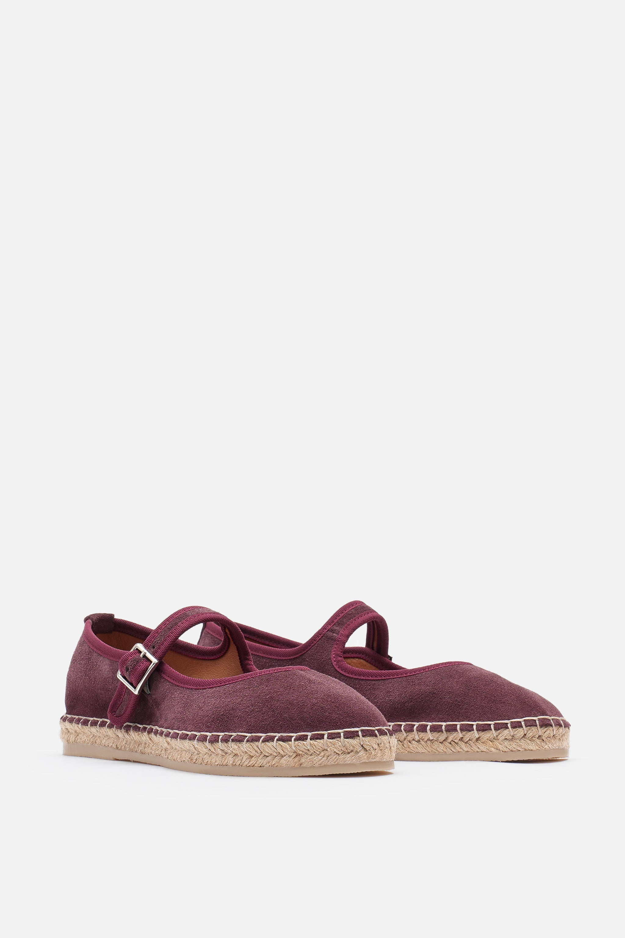 Nobrand Flabelus Mary Jane Hakiki Deri Bordo Süet Espadril