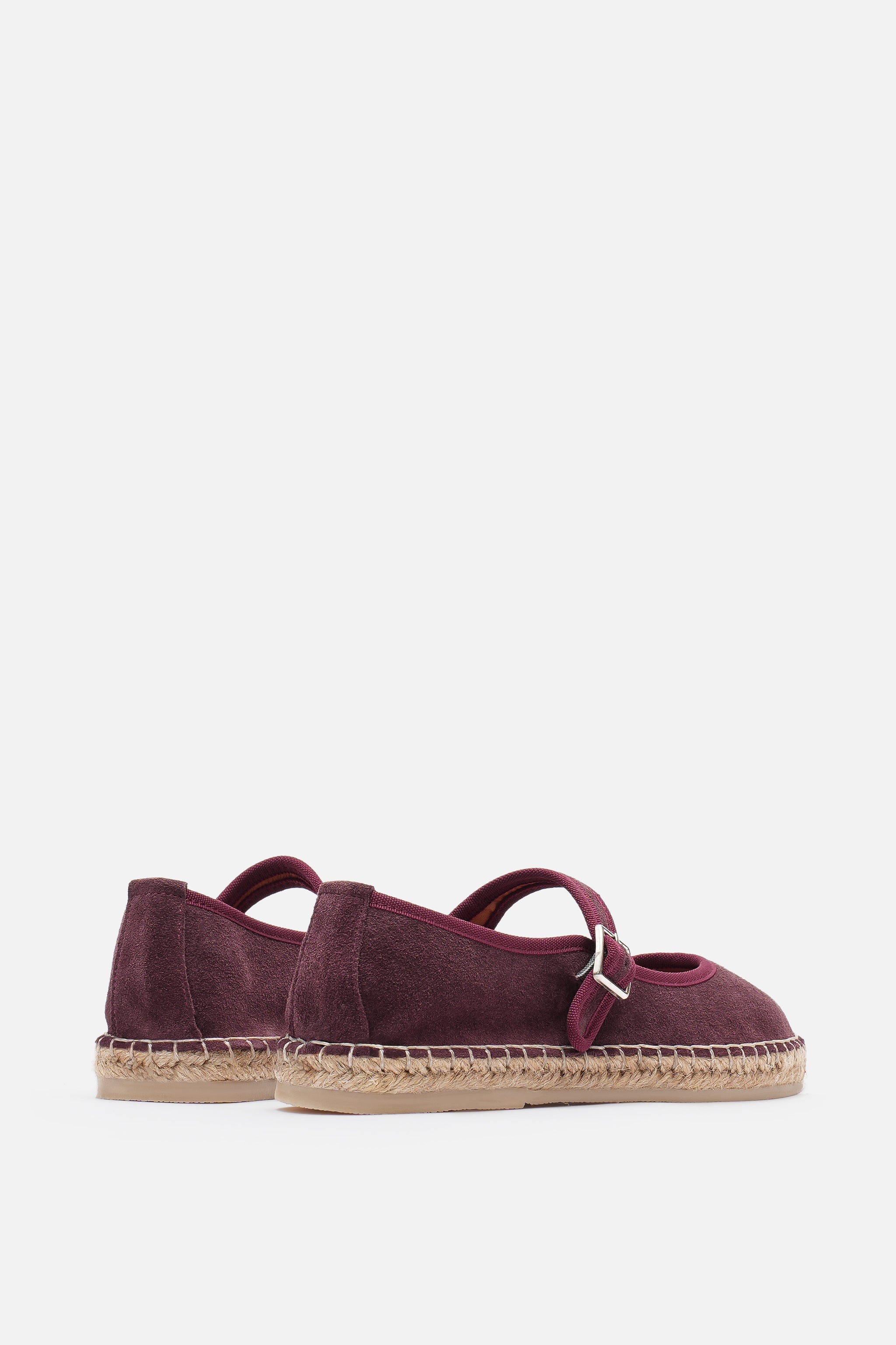 Nobrand Flabelus Mary Jane Hakiki Deri Bordo Süet Espadril