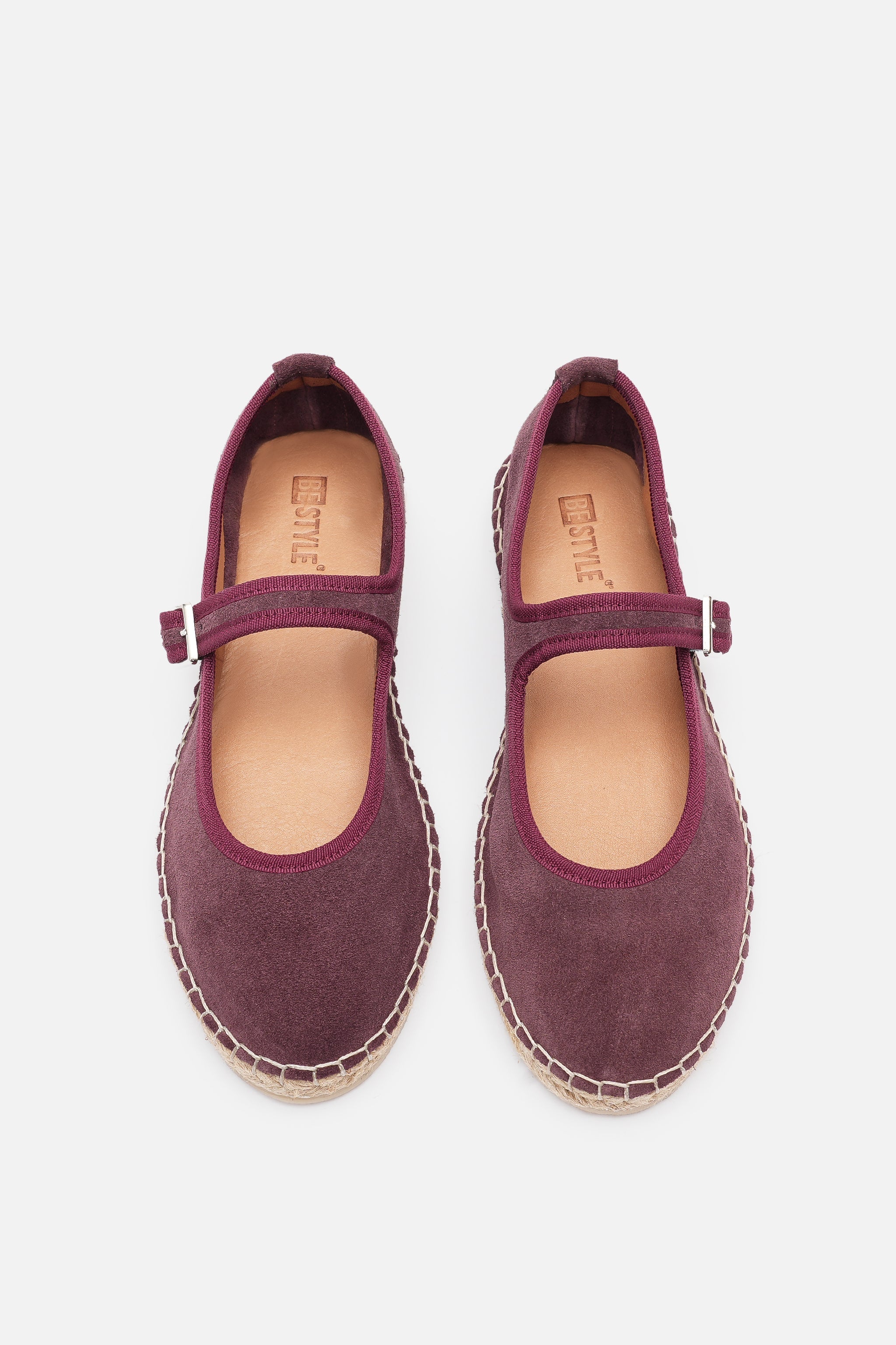 Nobrand Flabelus Mary Jane Hakiki Deri Bordo Süet Espadril