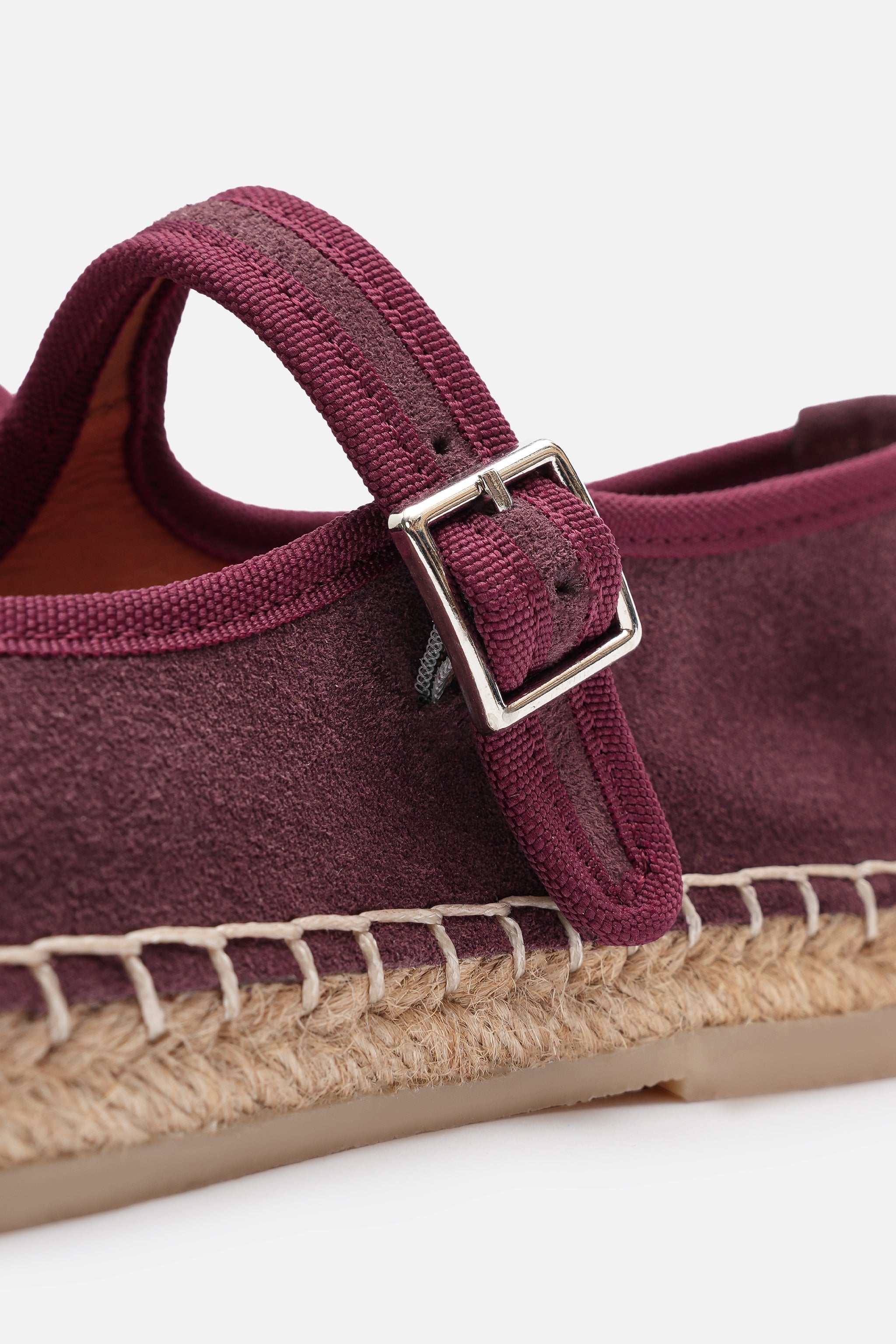 Nobrand Flabelus Mary Jane Hakiki Deri Bordo Süet Espadril