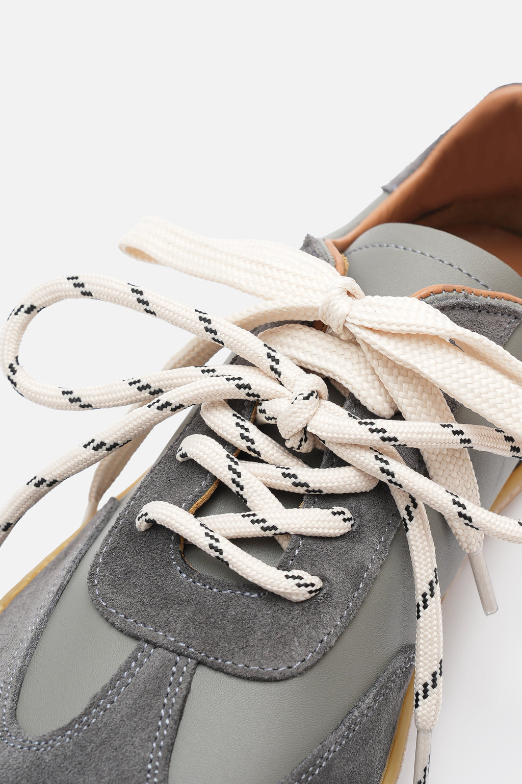 Nobrand Miu Ballerina Barefoot Çift Bağcıklı Hakiki Süet Deri Gri Sneaker