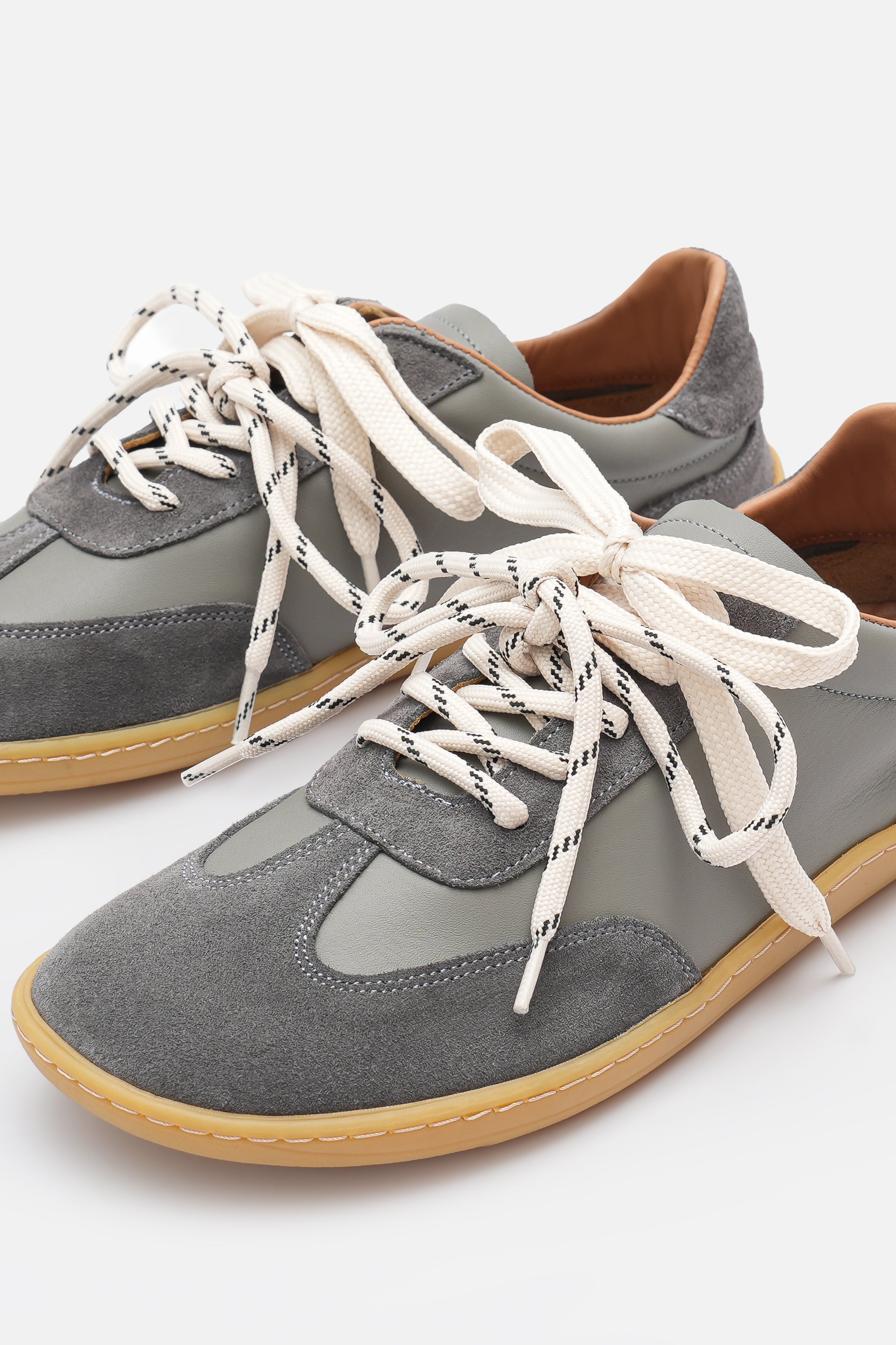 Nobrand Miu Ballerina Barefoot Çift Bağcıklı Hakiki Süet Deri Gri Sneaker