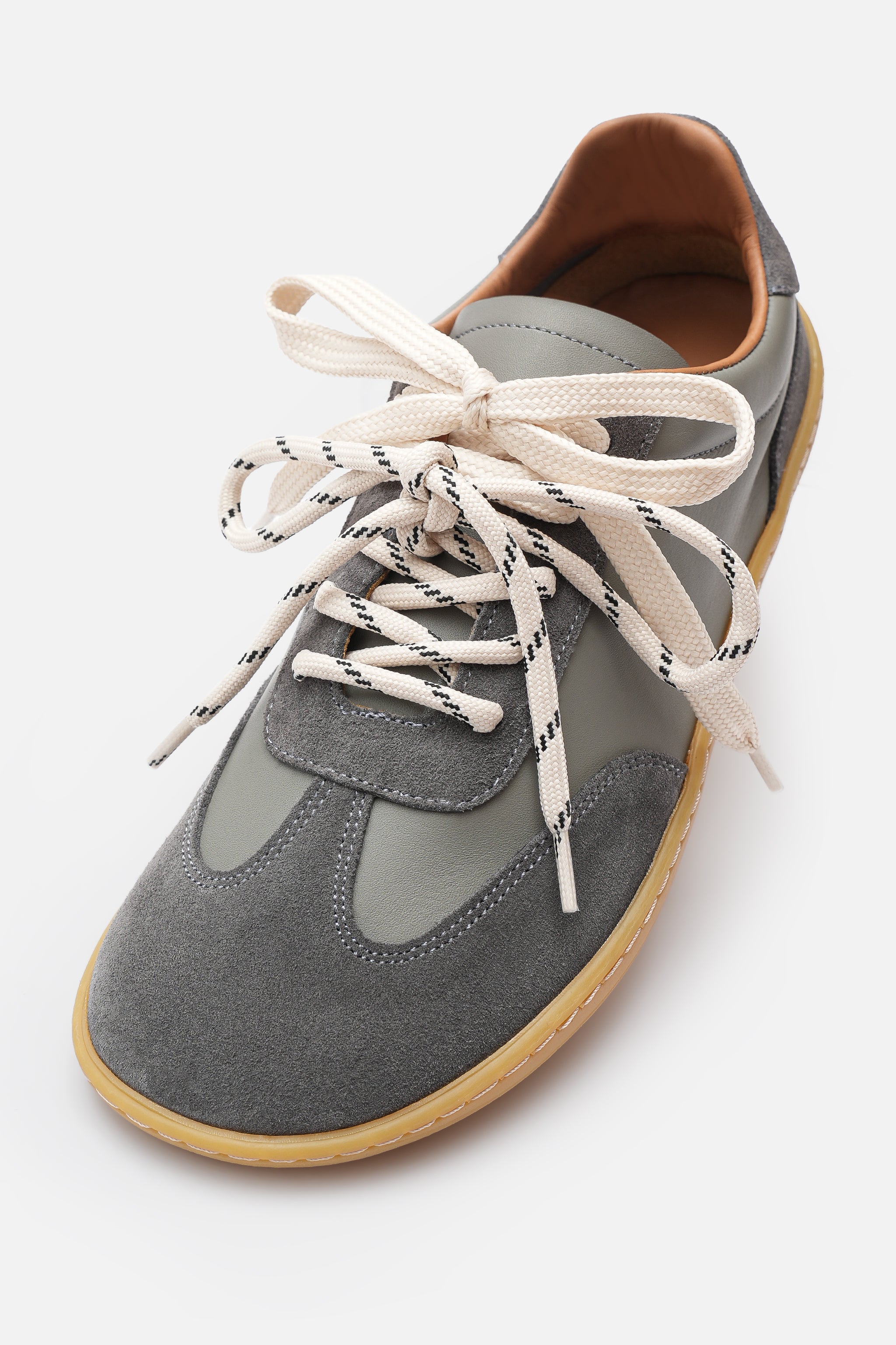 Nobrand Miu Ballerina Barefoot Çift Bağcıklı Hakiki Süet Deri Gri Sneaker
