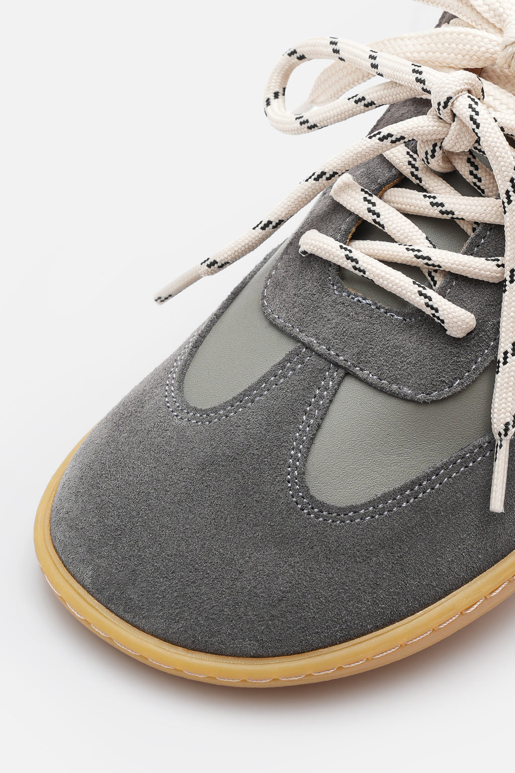 Nobrand Miu Ballerina Barefoot Çift Bağcıklı Hakiki Süet Deri Gri Sneaker