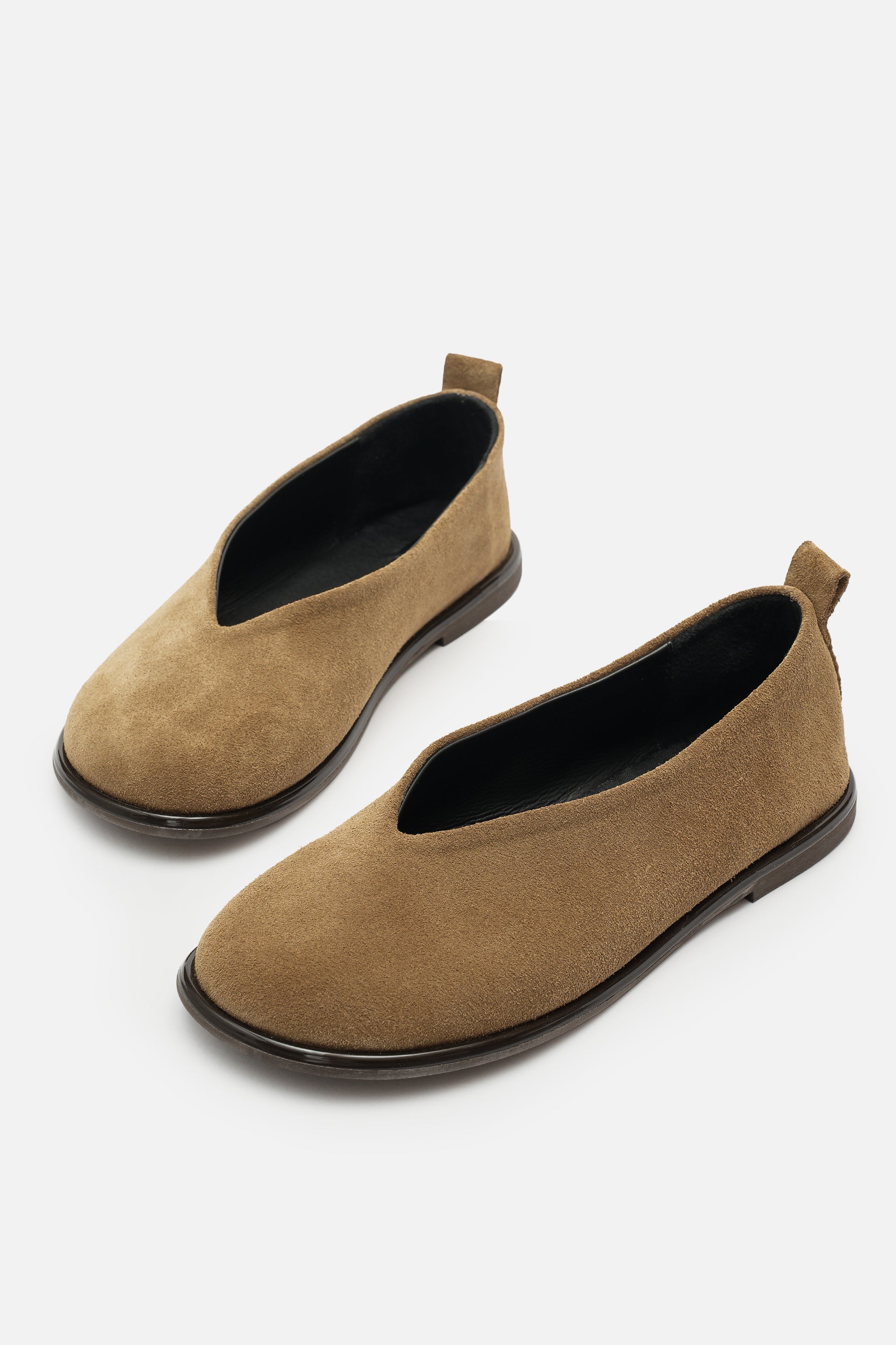 Nobrand Soft Ballet Hakiki Süet Deri Koyu Bej Babet