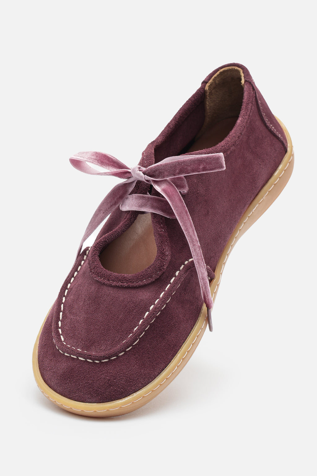 Nobrand Lune Ballet Barefoot Hakiki Süet Deri Bordo Babet